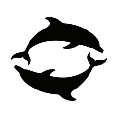 Fototapeta premium Two Dolphins Swimming in a Circle silhouette ocean