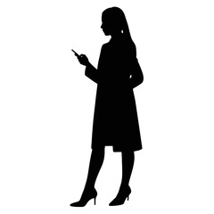 Woman holding a phone silhouette standing