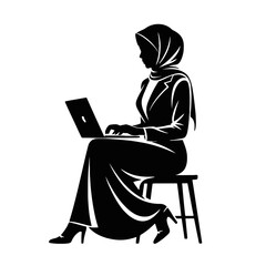 Woman in Hijab Working on Laptop sitting