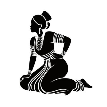 black silhouette woman kneeling, jewelry clip art preview
