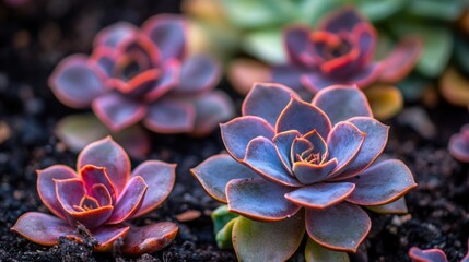 Close-up of Succulents: A Stunning Display of Purple and Red Hues