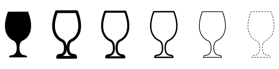 Set of black silhouettes and outlines of beer glasses. Vector illustration.