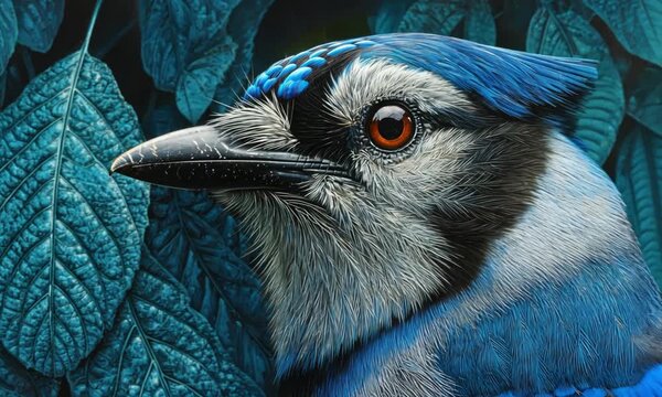 Detailed portrait of a blue jay