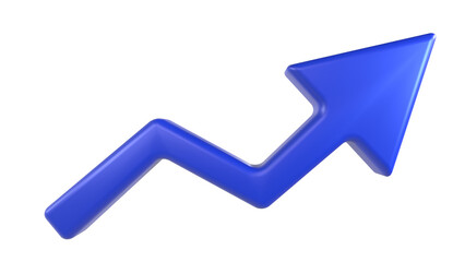 成長や上昇を表す右肩上がりの青い矢印の3Dイラスト