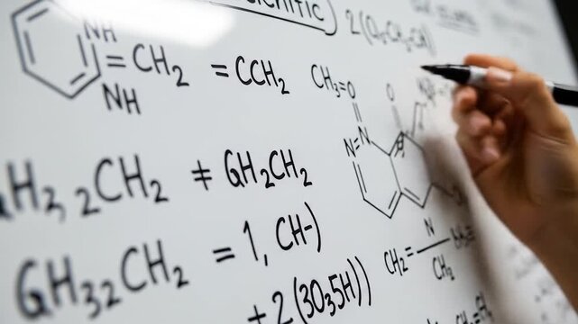 Chemical Formulas on Whiteboard: Hand Writes Equations with Marker in Educational Video
