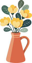 Yellow flowers in a pitcher vase illustration