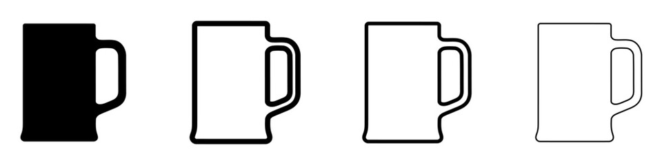 Set of black silhouettes and outlines of beer mugs. Vector illustration.