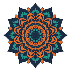Vibrant Mandala Design – Bold Blue and Orange Floral Pattern for Art and Decor