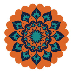 Bold Orange and Blue Mandala Design – Intricate Floral Pattern for Home Decor