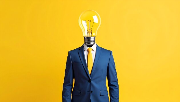 Bright Idea Businessman Lightbulb Head. - Powered by Adobe