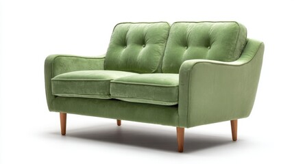 Fototapeta premium Elegant green sofa design modern living room furniture showcase minimalist environment front view interior aesthetic