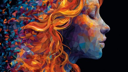 Abstract Polygonal Portrait of a Woman in Profile.