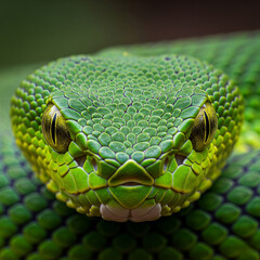 close up of a green snake