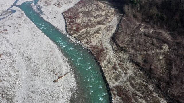 Aerial view of Parma torrent near the town of Langhirano, Parma, Emilia Romagna, Italy.