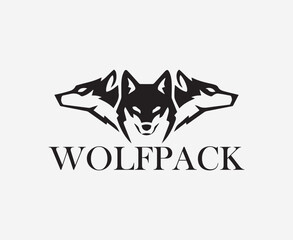 Aggressive Three Wolf Heads Logo