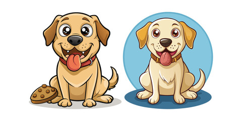 Funny cartoon Labrador balancing treat on nose with crossed eyes – adorable dog vector illustration for pet humor, training, obedience, and animal-themed designs.