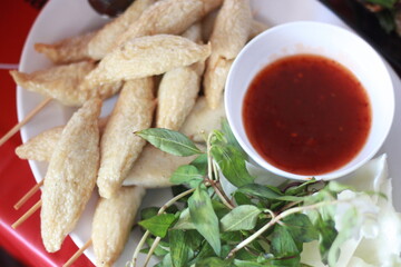 Fried fish balls and dipping sauce