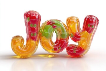Jelly-like word "JOY" with fruit accents