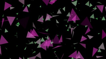 Abstract Black Background with Floating Purple Green and Gray Triangles