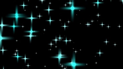 Glowing Blue Stars on Black Background Sparkles and Light Effects
