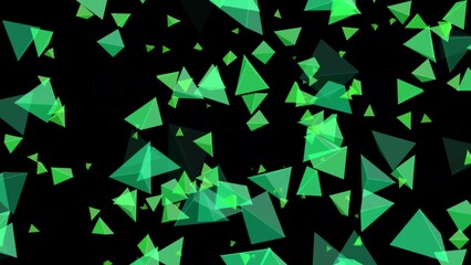 Green Transparent Pyramids Floating Against a Black Background