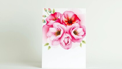 Elegant pink watercolor wedding invitation with spring blooms, pink background, pink