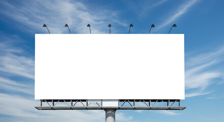 Mockup empty white advertising billboard in day on sky background. Outdoor advertisement template poster for urban commercial marketing campaigns