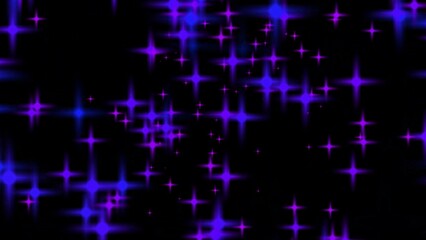 Purple and Blue Starbursts on Black Background Sparkle and Shine