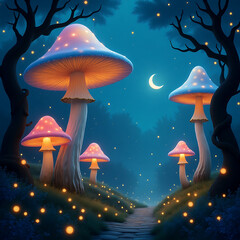 Whimsical Glowing Mushroom Forest