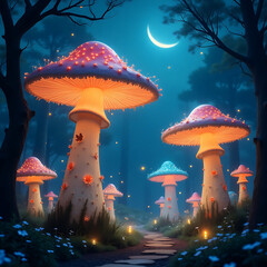 Whimsical Glowing Mushroom Forest