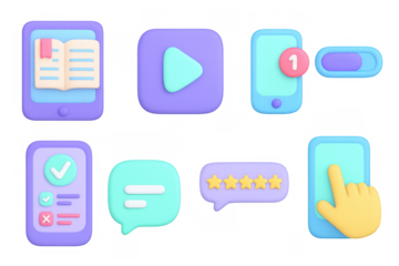 Colorful 3d app icons set featuring mobile interface elements