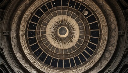 Obraz premium Ornate Dome Ceiling with Celestial Design of Stars and Moon