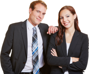 Junge Business Leute als selbstbewusstes Duo