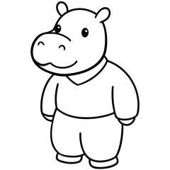 Obraz premium Cute baby hippo dressed in bedtime pajamas Line Art Vector illustration