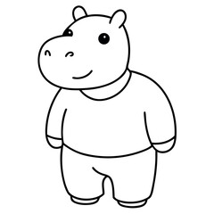 Chubby baby hippo wearing sleepy night pajamas Line Art Vector illustration
