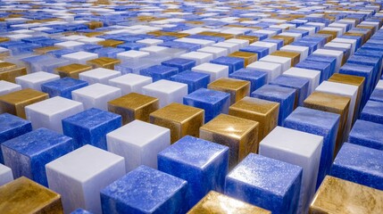 Obraz premium Metallic Gold Blue White Cubes Abstract Background.