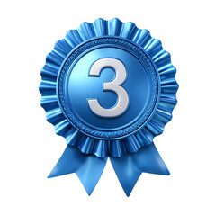award ribbon award - Blue third Place Award Medallion Shiny Ribbon Winner Success one icon prize badge number design