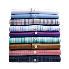 Crisp Stack of Neatly Folded Men's Dress Shirts in Various Colors and Patterns Ready for Wear