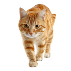 Obraz premium Orange tabby cat walking isolated on white background