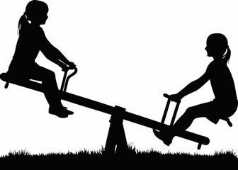 Children on Seesaw Silhouette &ndash; Playful Playground Scene Illustration