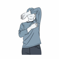 Person Expressing Discomfort or Shame by Hiding Face with Hand in Minimalist Style for Wellness Blogs, Mental Health Articles, and Stress Awareness Content  