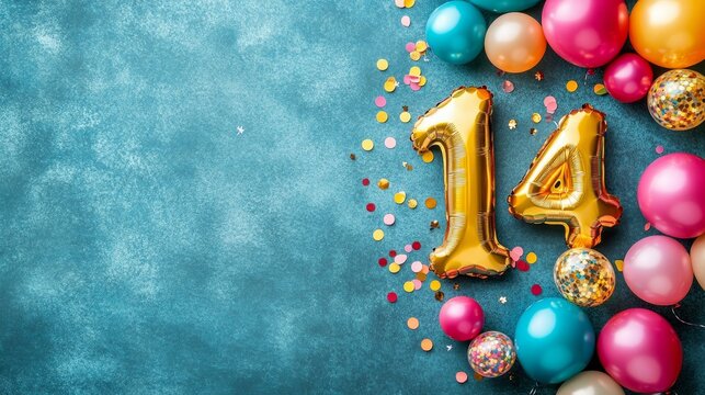 Colorful and Joyful Birthday Celebration for Fourteen Year Old with Bright Balloons and Confetti