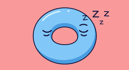 Obraz premium Sleeping Blue Donut Cartoon with Closed Eyes and Zzzs.