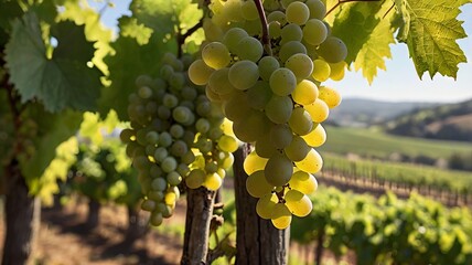 Fototapeta premium Sauvignon Blanc Grape Clusters Copy Space