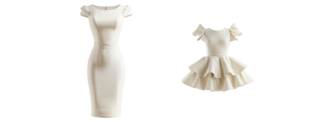 Two elegant white dresses shown with transparent background