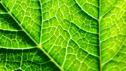 Detailed Macro View of a Vibrant Green Leaf Vein Network Showing Intricate Patterns