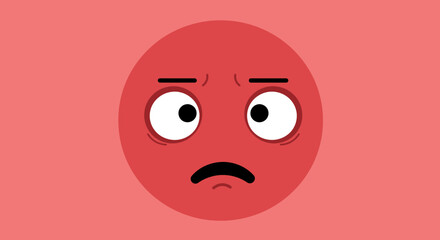 Fototapeta premium Red Circle Emoji with Worried and Sad Expression.