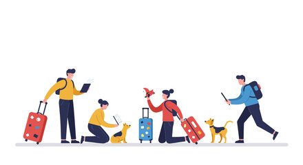 Naklejka premium Family Travel with Pets and Luggage.