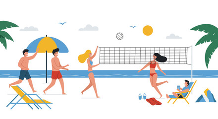 Fototapeta premium People Playing Beach Volleyball on Sunny Day.