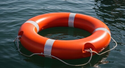 Orange Life Ring Floating on Water in Calm Natural Setting